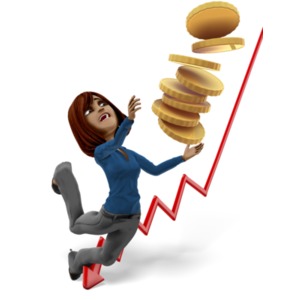 Businesswoman Tripping With Stack Of Gold Coins PowerPoint clipart graphic preview.