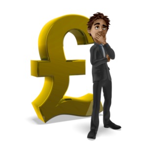 Businessman Thinking Pound Symbol PowerPoint clipart graphic preview.