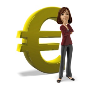 Businesswoman Thinking Euro Symbol PowerPoint clipart graphic preview.