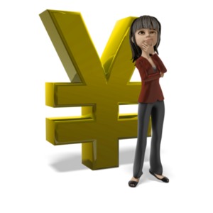 Businesswoman Thinking Yen Symbol PowerPoint clipart graphic preview.