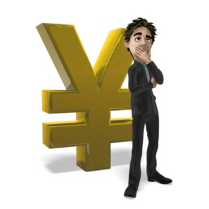 Businessman Thinking Yen Symbol PowerPoint clipart graphic preview.