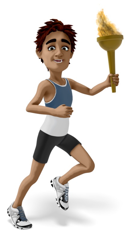 High-resolution clipart illustration of Brad Running Torch, designed for interactive corporate training, team building activities, and audience gamification.
