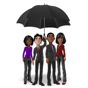 Team Under Umbrella PowerPoint clipart graphic preview.