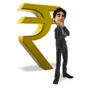 Businessman Thinking Rupee Symbol PowerPoint clipart graphic preview.