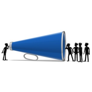 Businessmen Megaphone PowerPoint clipart graphic preview.