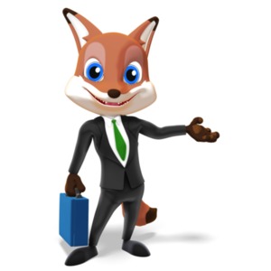 Male Business Fox Presenting To Side PowerPoint clipart graphic preview.