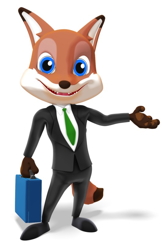 High-resolution clipart illustration of Male Business Fox Presenting To Side, designed for environmental education decks, outdoor recreation marketing, and conservation awareness campaigns.