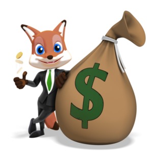 Male Business Fox Large Money Bag PowerPoint clipart graphic preview.