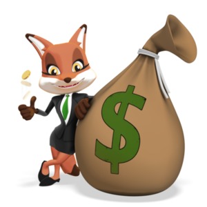 Female Business Fox Large Money Bag PowerPoint clipart graphic preview.
