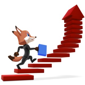 Male Business Fox Running Up Arrow PowerPoint clipart graphic preview.