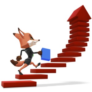 Female Business Fox Running Up Arrow PowerPoint clipart graphic preview.