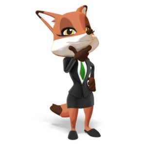 Female Business Fox Thinking PowerPoint clipart graphic preview.