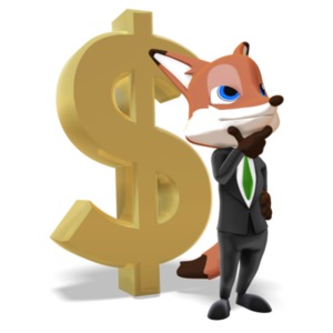 Male Business Fox Thinking Dollar Sign PowerPoint clipart graphic preview.