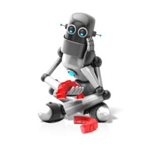 Robot Broken Gear Sad PowerPoint clipart graphic preview.