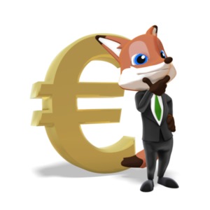 Male Business Fox Thinking Euro Symbol PowerPoint clipart graphic preview.