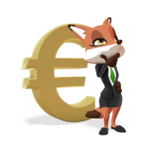 Female Business Fox Thinking Euro Symbol PowerPoint clipart graphic preview.