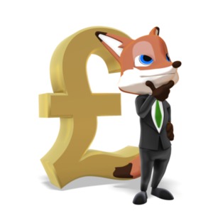 Male Business Fox Thinking Pound Symbol PowerPoint clipart graphic preview.