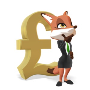 Female Business Fox Thinking Pound Symbol PowerPoint clipart graphic preview.