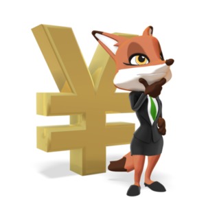 Female Business Fox Thinking Yen Symbol PowerPoint clipart graphic preview.
