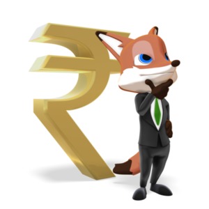 Male Business Fox Thinking Rupee Symbol PowerPoint clipart graphic preview.