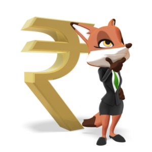 Female Business Fox Thinking Rupee Symbol PowerPoint clipart graphic preview.