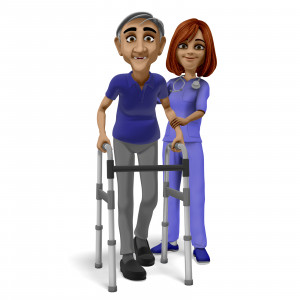 Nurse Assisting Elderly Man With Walker PowerPoint clipart graphic preview.