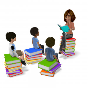 Teacher Reading to Students PowerPoint clipart graphic preview.