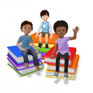Group of Students Sitting on Stack of Books PowerPoint clipart graphic preview.