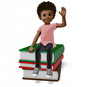 Chloe Sitting On Stack of Books PowerPoint clipart graphic preview.