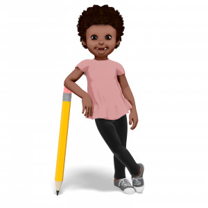 Chloe Leaning On Pencil PowerPoint clipart graphic preview.