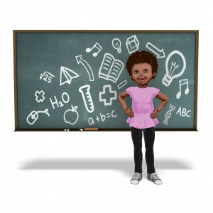 Chloe In Front Of Chalkboard PowerPoint clipart graphic preview.