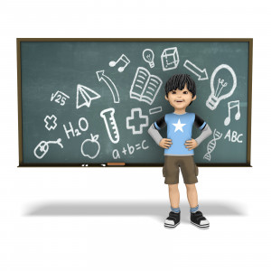James In Front Of Chalkboard PowerPoint clipart graphic preview.