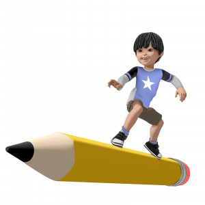 James Surfing on Large Pencil PowerPoint clipart graphic preview.