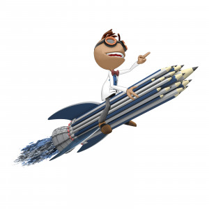 Data On Pencil Rocket PowerPoint clipart graphic preview.