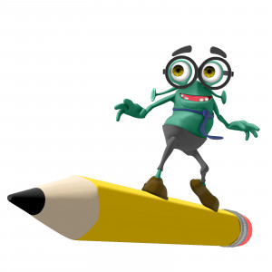 Jerry Surfing On Large Pencil PowerPoint clipart graphic preview.