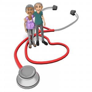 Elderly Couple Stethoscope Heart PowerPoint clipart graphic preview.