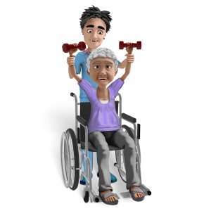 Nurse Brad Elderly Woman Wheelchair Exercise PowerPoint clipart graphic preview.