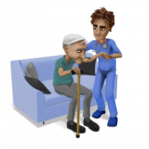 Nurse Brad Elderly Man Cane Stand Up PowerPoint clipart graphic preview.