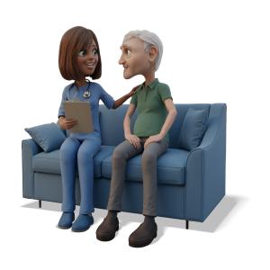Nurse Elderly Man Couch Conversation PowerPoint clipart graphic preview.