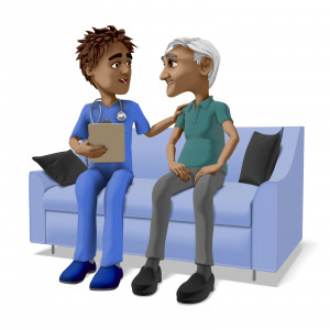 Nurse Brad Elderly Man Couch Conversation PowerPoint clipart graphic preview.