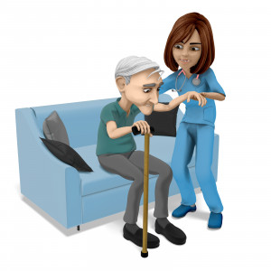 Nurse Elderly Man Cane Stand Up PowerPoint clipart graphic preview.
