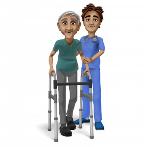 Nurse Brad Assisting Elderly Man With Walker PowerPoint clipart graphic preview.
