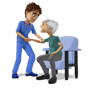 Nurse Brad Assisting Elderly Man In Chair PowerPoint clipart graphic preview.