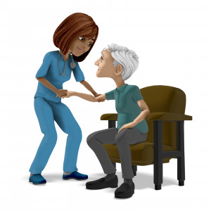 Nurse Assisting Elderly Man In Chair PowerPoint clipart graphic preview.