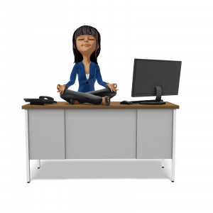 Businesswoman Meditation At Desk PowerPoint clipart graphic preview.