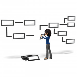 Businesswoman Assemble Flowchart PowerPoint clipart graphic preview.