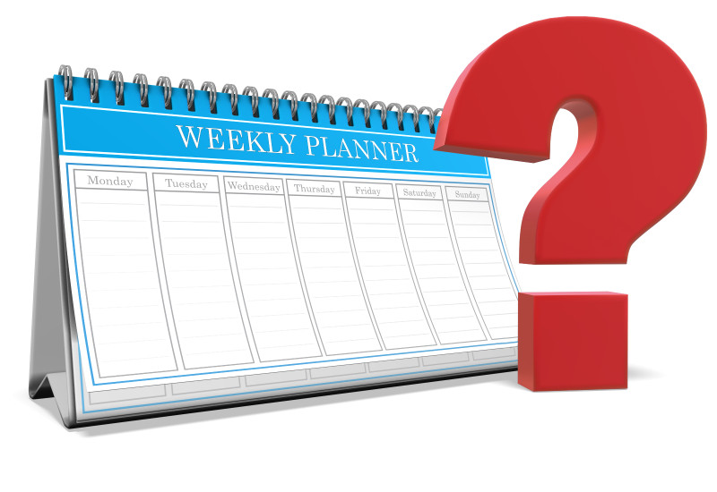 High-resolution clipart illustration of Weekly Planner Question Mark, designed for corporate project kickoff meetings, creative strategy brainstorming, and innovative product development pitches.