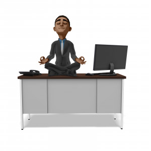 Businessman Meditation At Desk PowerPoint clipart graphic preview.