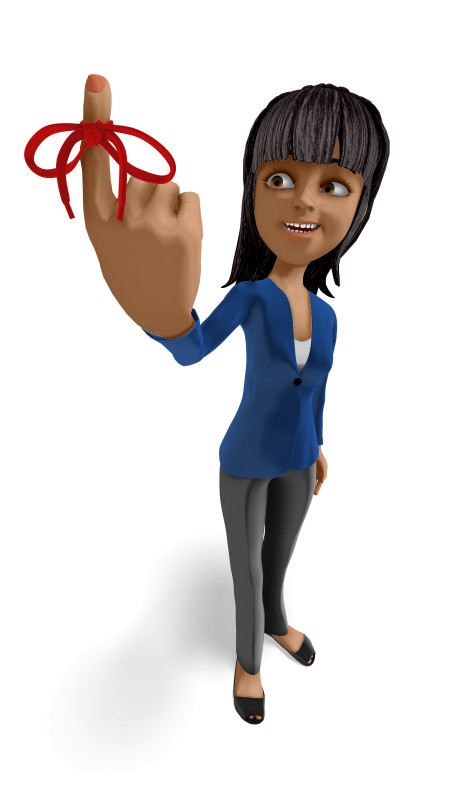 High-resolution clipart illustration of Businesswoman String Reminder, designed for corporate operations tracking, strategic business execution, and professional reporting.