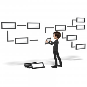 Businessman Assemble Flow Chart PowerPoint clipart graphic preview.